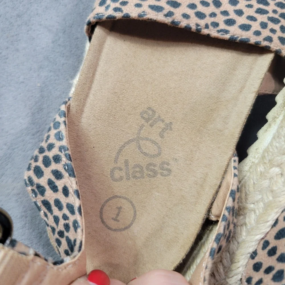 Art Class Girls Cheetah Print Espadrille‎ Platform Sandals Tan Black Size 1